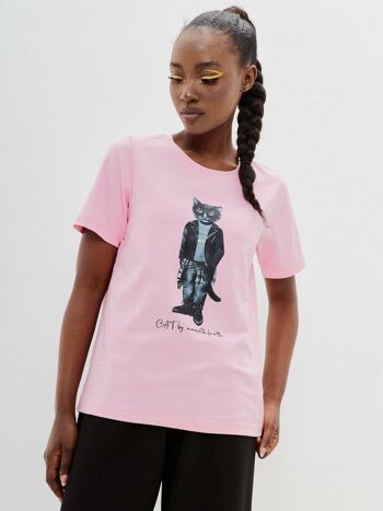 T-shirt imprimé rose ROCKER CAT 6