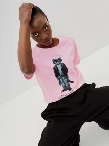 T-shirt imprimé rose ROCKER CAT 7