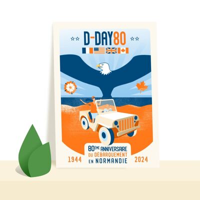 Carte postale "Générique" - D-Day 80 - commémoration du débarquement Normandie - illustration