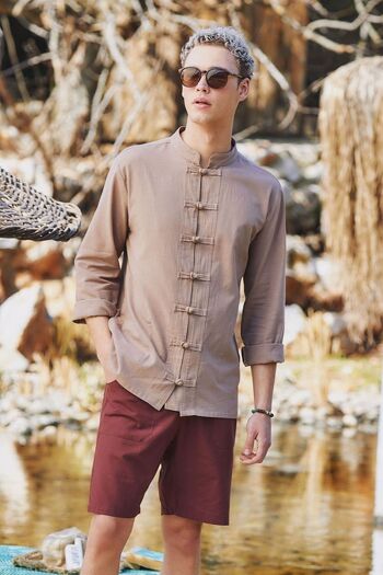 Chemise Homme Bouton Noeud Camel 2