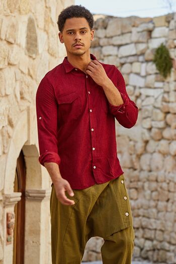 Chemise Velours Côtelé Homme Rouge 1