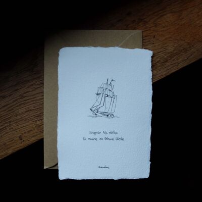 Cast off the sails - 10x15cm handmade paper card and recycled envelope
