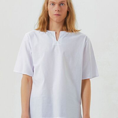 Kurzarmhemd für Herren im Boho-Stil, Hippie-Stil, Weiß