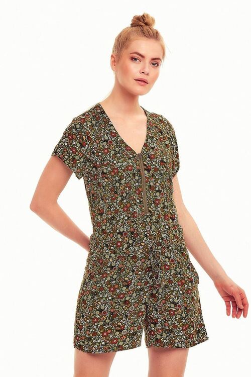 Floral Short Jumpsuit Green