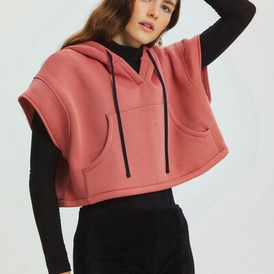 Sudadera Corta De Algodón Con Capucha Rosa