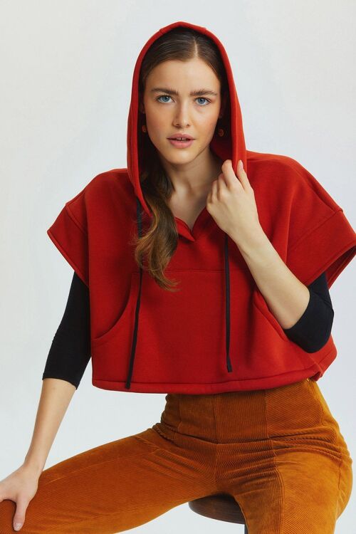 Hooded Cotton Crop Sweatshirt Orange