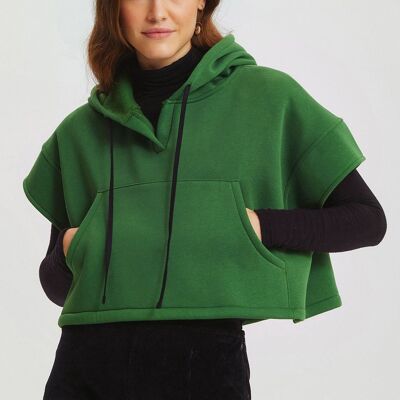Hooded Cotton Crop Sweatshirt Green