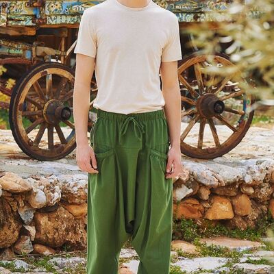 Pantaloni Boho con cavallo basso da uomo verdi