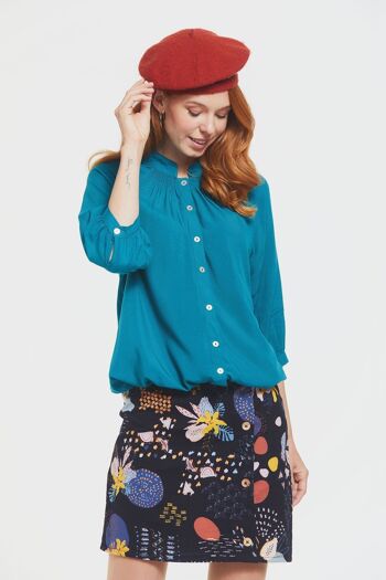 Chemise Femme Coupe Ample à Col Roulé Turquoise 1