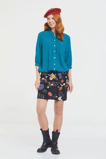 Chemise Femme Coupe Ample à Col Roulé Turquoise 2