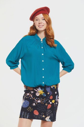 Chemise Femme Coupe Ample à Col Roulé Turquoise 3