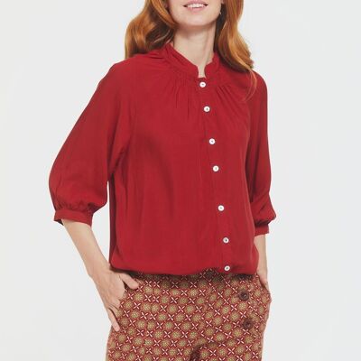 Loose Fit Women's Shirt with Band Collar Burnt Orange