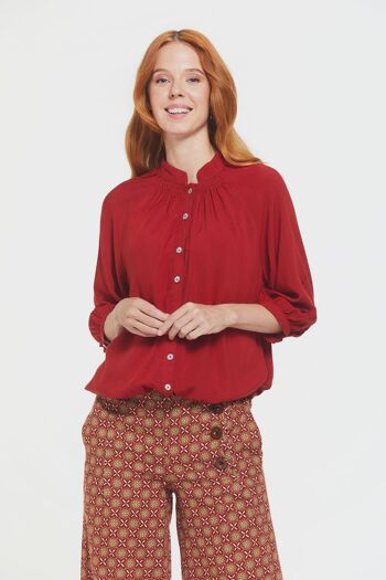 Chemise Femme Coupe Ample à Col Roulé Orange Brûlé 3