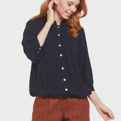 Loose Fit Women's Shirt with Band Collar Black