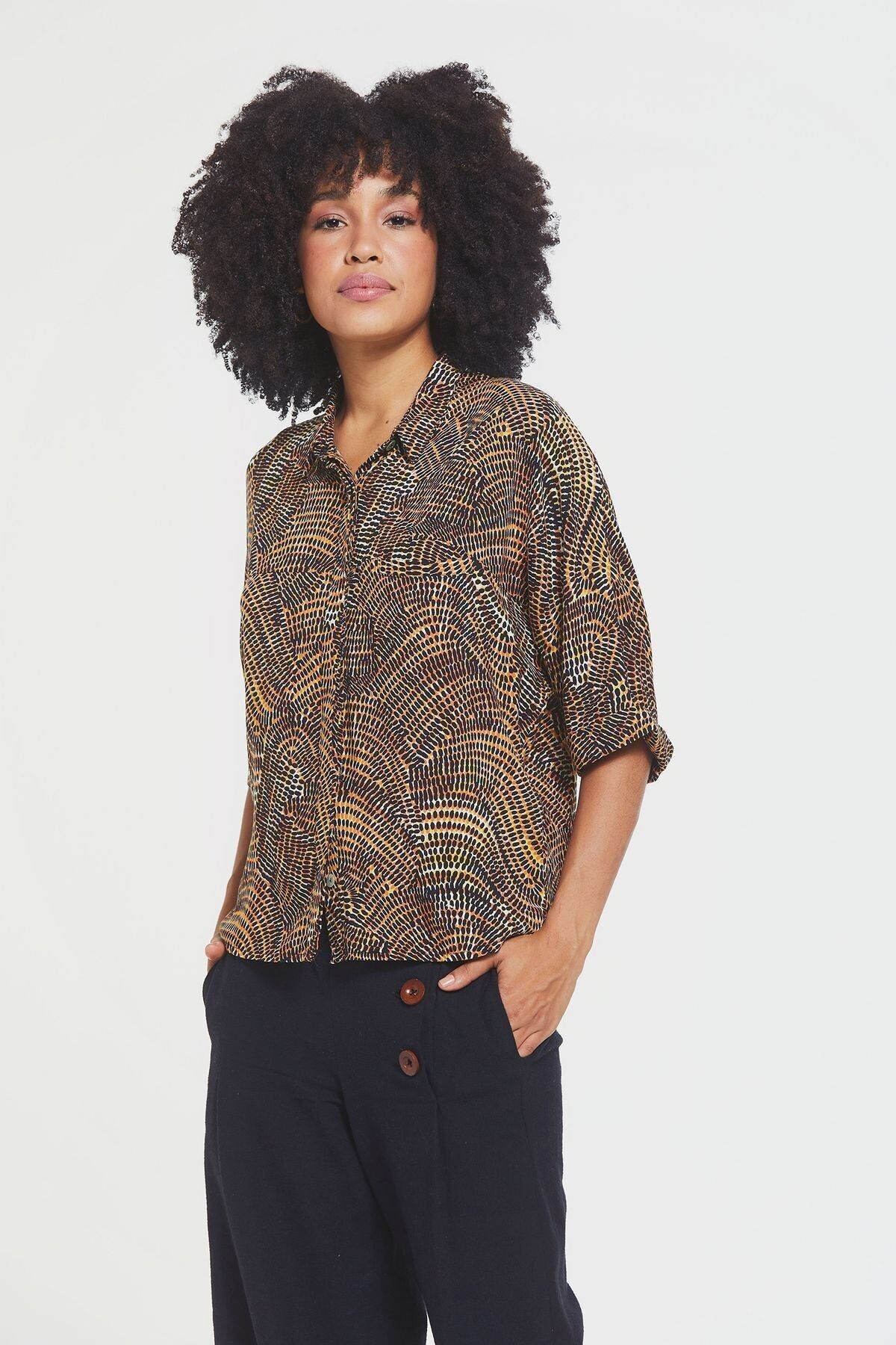 Chemise Femme Coupe Ample Col Classique Jaune