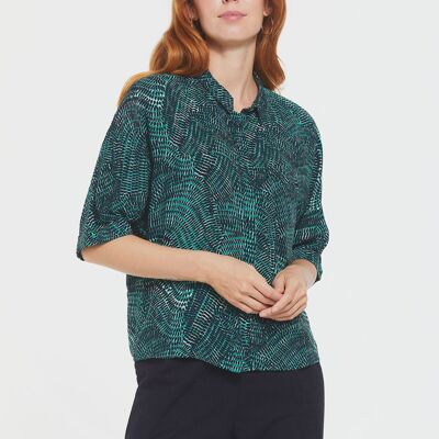 Loose Fit Women's Shirt with Classic Collar Green