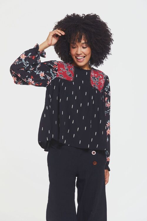 Laced Patchwork Bohemian Blouse Black