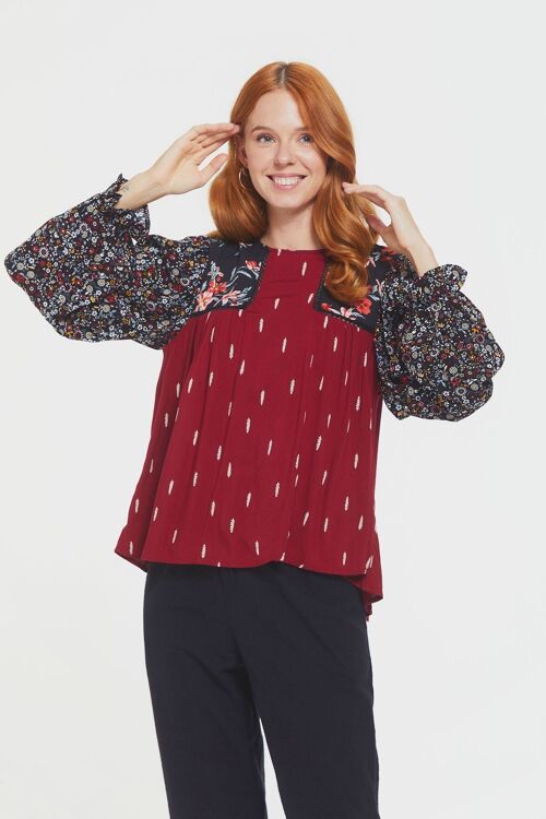 Laced Patchwork Bohemian Blouse Red