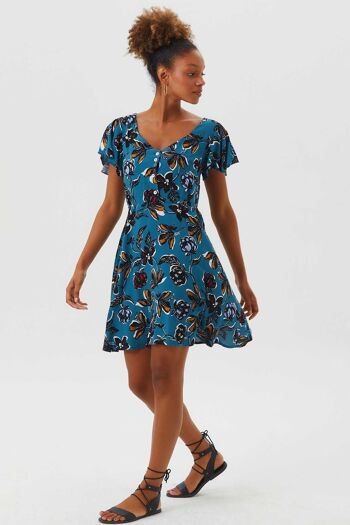 Robe Boho courte détaillée à manches flottantes bleu sarcelle 2