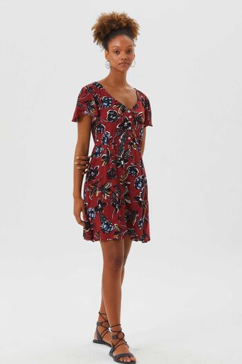 Robe Boho courte détaillée à manches flottantes rouge foncé 2