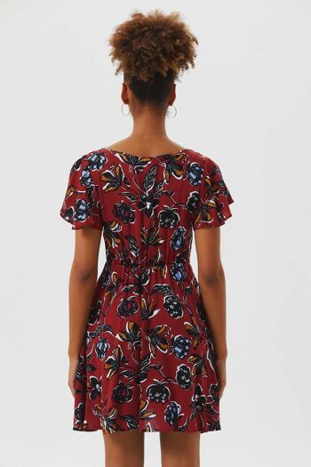 Robe Boho courte détaillée à manches flottantes rouge foncé 4