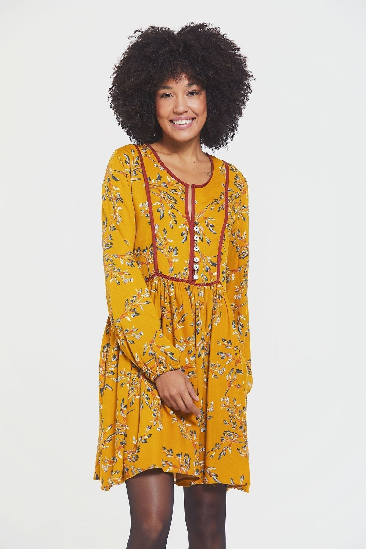 Mini robe d'automne Lacey à manches longues jaune
