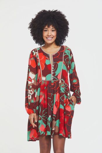 Robe d'automne Mini Lacey à manches longues rouge 3