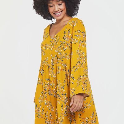 Langärmliges Mini-Herbstkleid Gelb