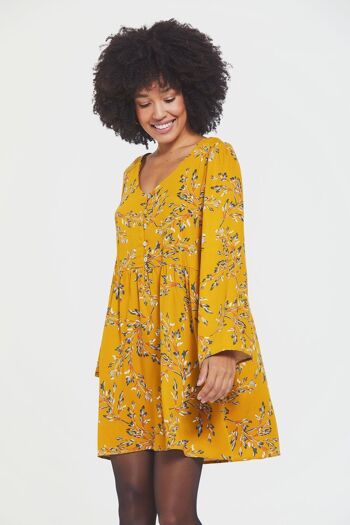Mini-robe d'automne à manches longues jaune 1