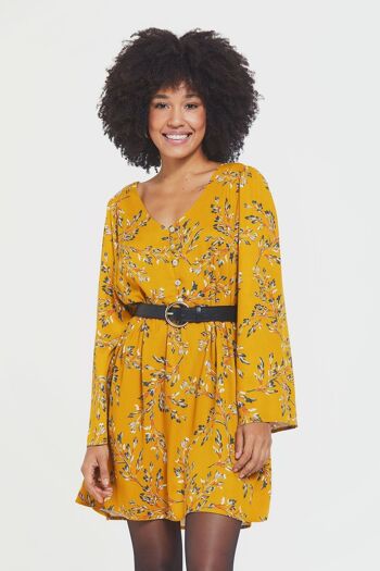 Mini-robe d'automne à manches longues jaune 3
