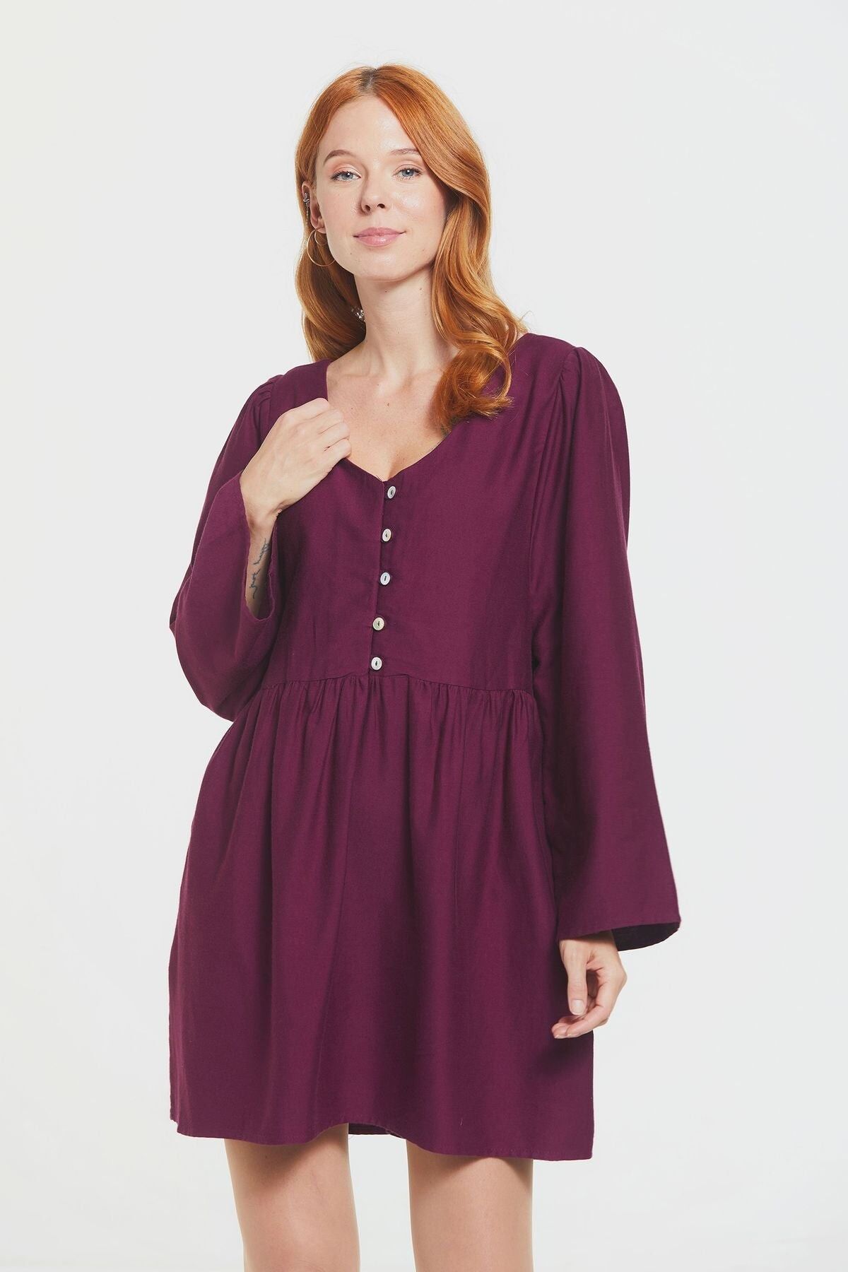 Mini robe d'automne à manches longues violet