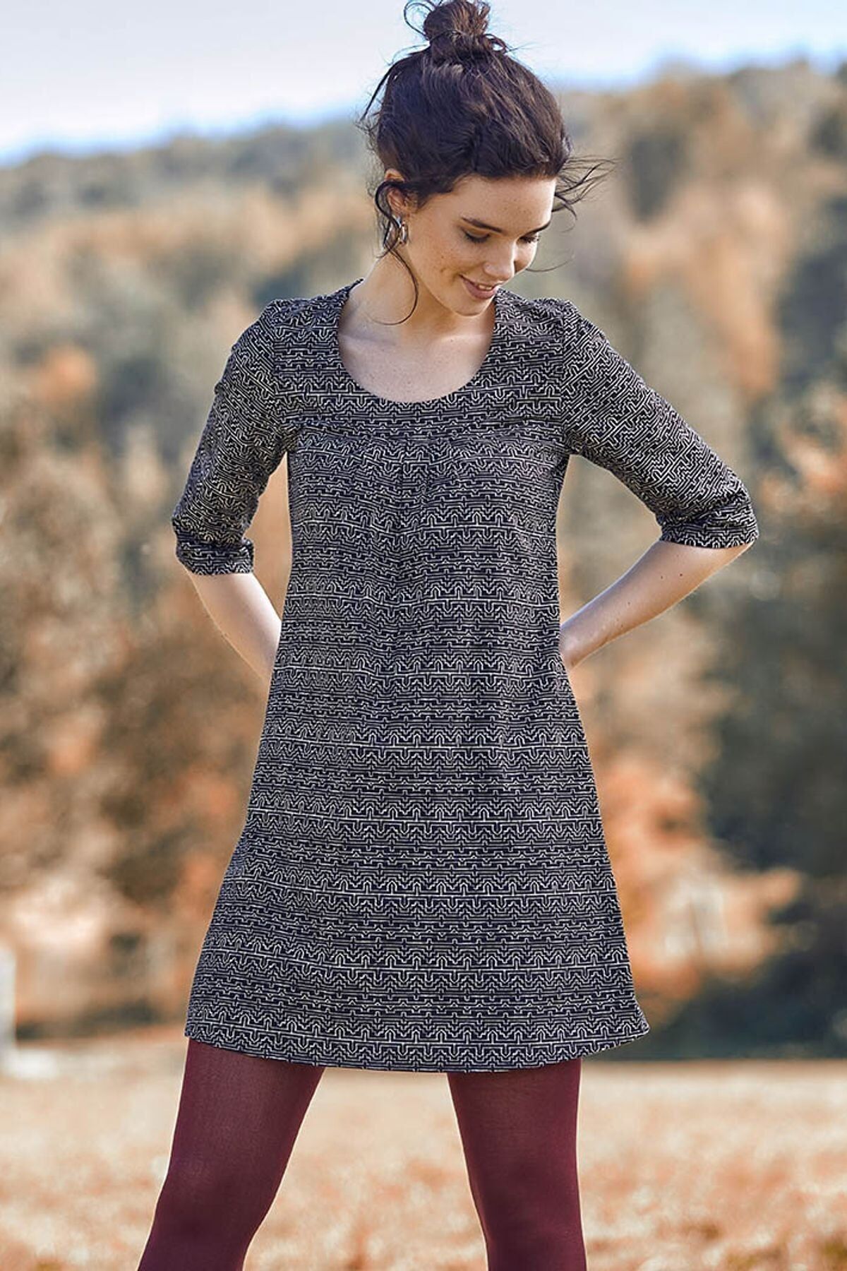 Robe d'Automne Demi Manches Noir - Blanc