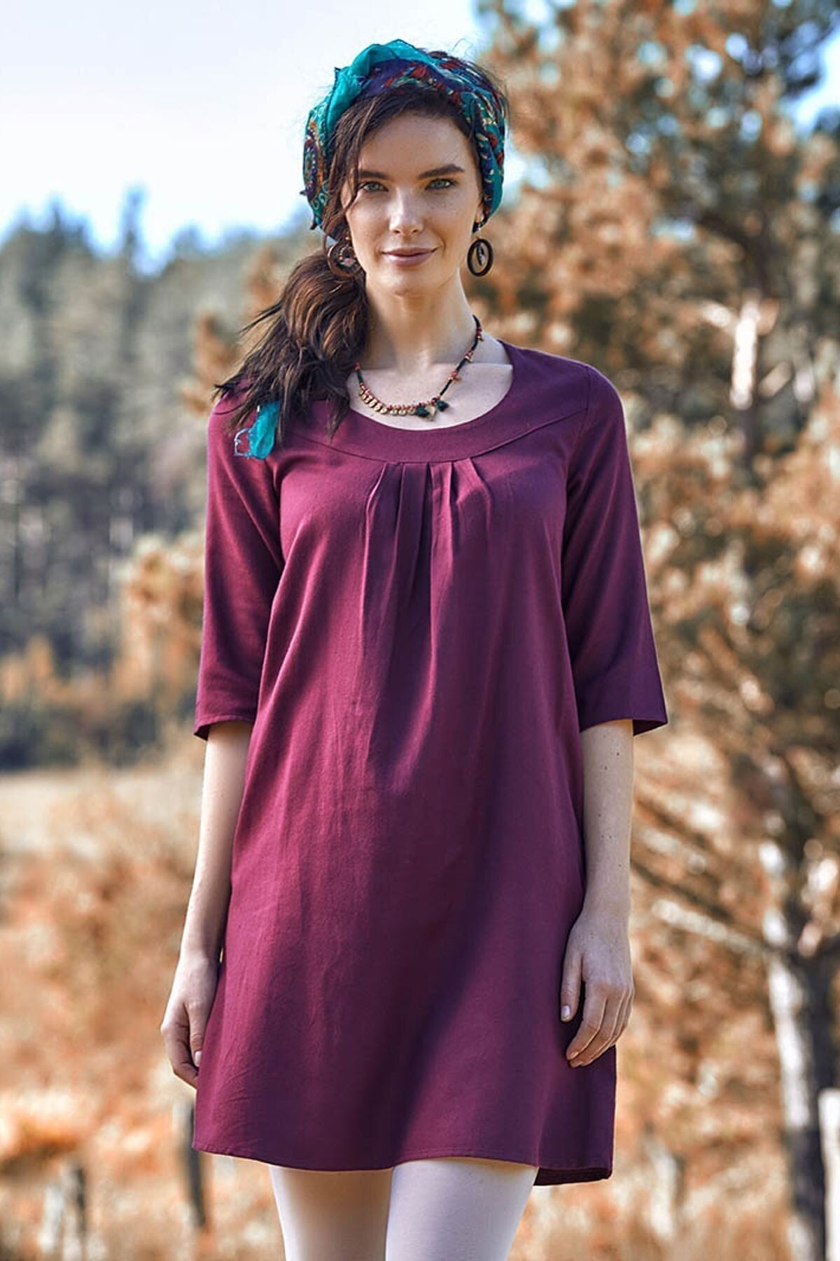 Robe d'automne à manches mi-longues Violet