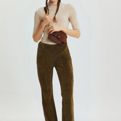 Flared Leg Knit Corduroy Women's Trousers Khaki