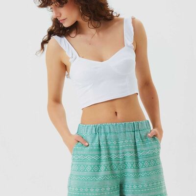 Shorts mit elastischer Taille und ethnischem Muster für Damen in Grün