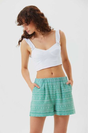 Short Femme Ethnique Taille Elastique Vert 1