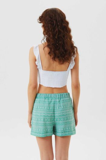 Short Femme Ethnique Taille Elastique Vert 4