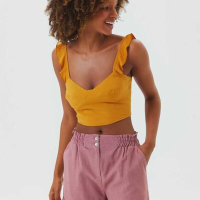 Shorts de mujer de algodón elástico lateral rosa