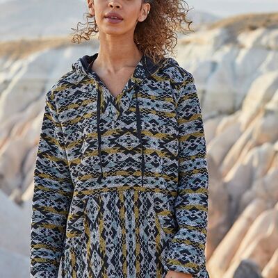 Ethnic Patterned Pullover for Women Yellow - Gray