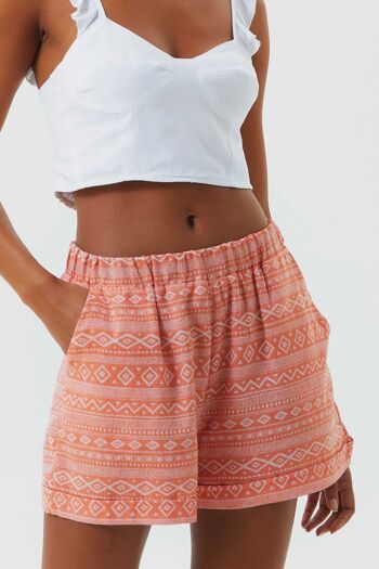 Short Femme Ethnique Taille Élastique Orange 5