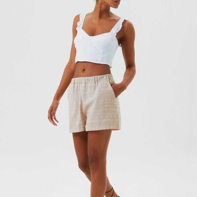 Pantalones cortos de mujer étnicos con cintura elástica beige