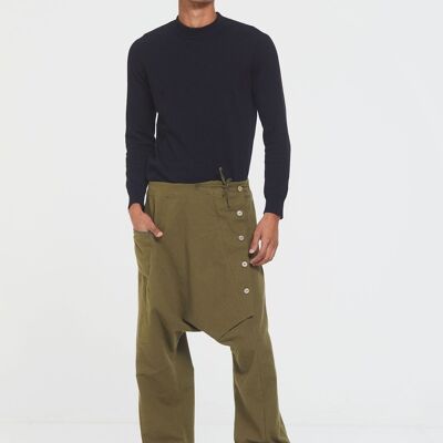 Pantaloni Harem invernali da uomo con polsini elastici con tasca color kaki