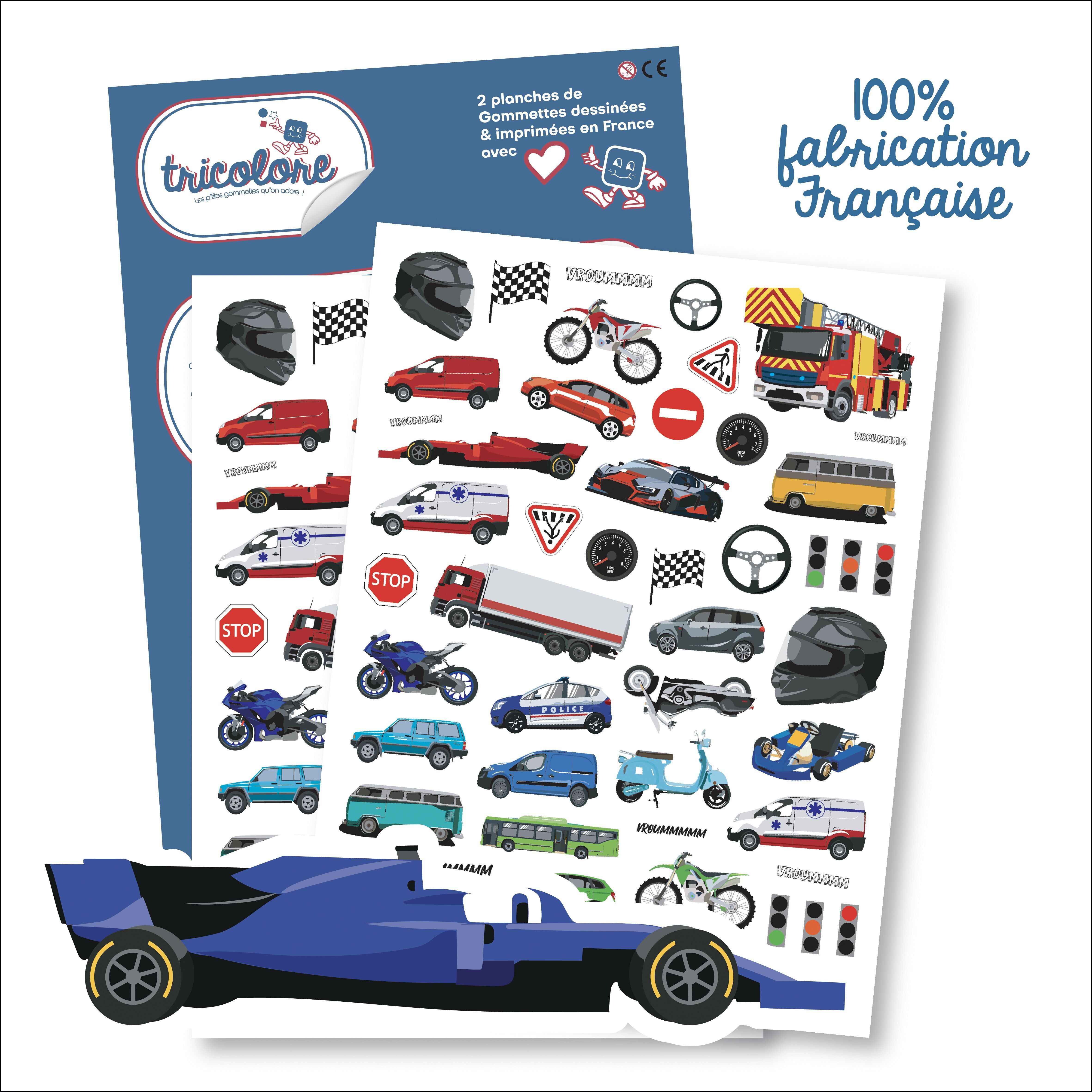 DREIFARBIGE AUFKLEBER AUTOS MOTORRÄDER 110 Stück