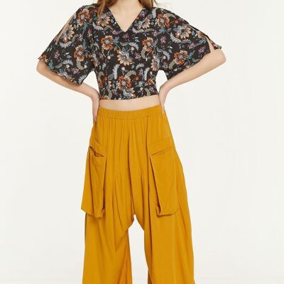 Pantalones unisex estilo harén con cintura elástica Amarillo