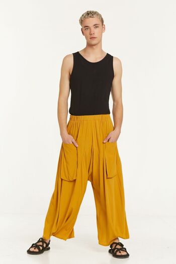 Pantalon unisexe de style sarouel à taille élastique jaune 2