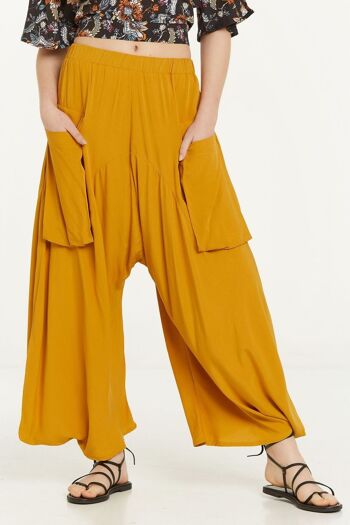 Pantalon unisexe de style sarouel à taille élastique jaune 3
