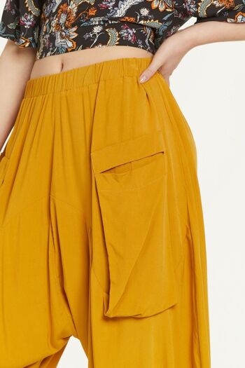 Pantalon unisexe de style sarouel à taille élastique jaune 5