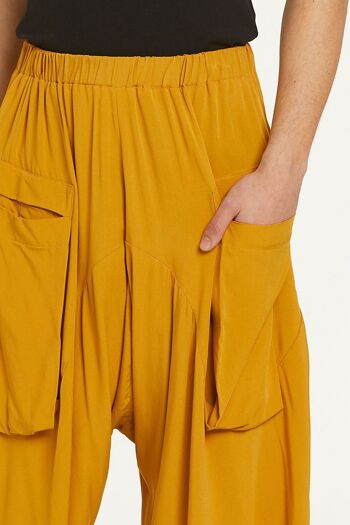 Pantalon unisexe de style sarouel à taille élastique jaune 6
