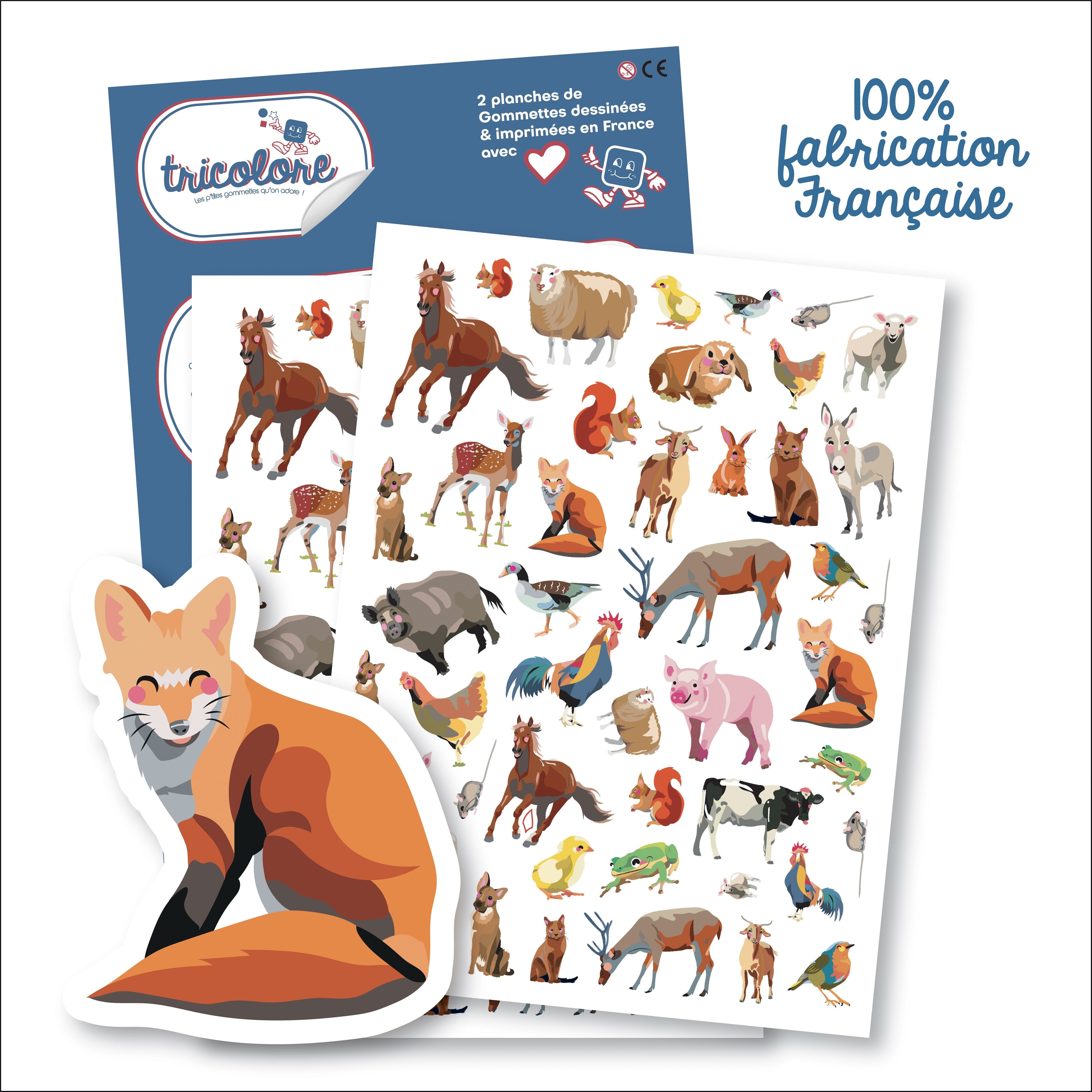 ADESIVI TRICOLORE ANIMALI FATTORIA E FORESTA 110pz