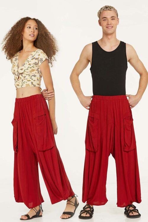 Elastic Waist Harem Style Unisex Pants Burnt Orange